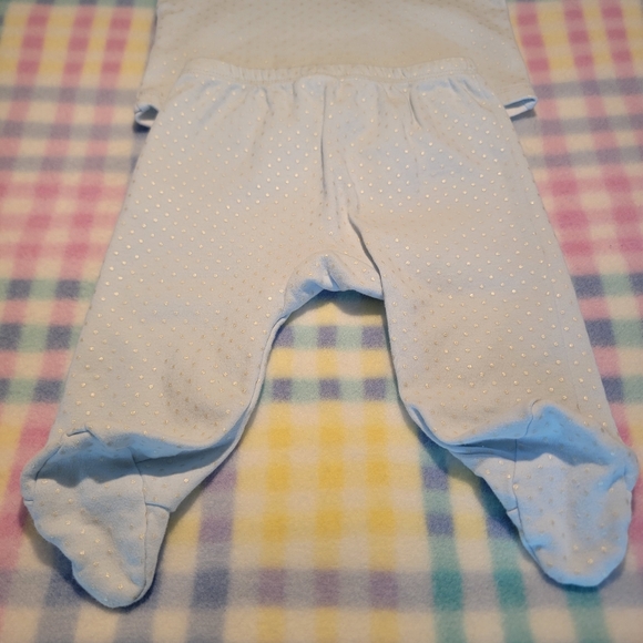 LITTLE TOTS 🐾 2pc Blue 'n White Embroidered Doggie Silver Polka Dot Outfit 0-3M - Picture 11 of 17